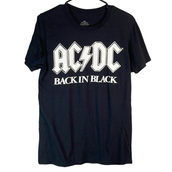 AC/DC Mens Black Back In Black Graphic Band Crewneck T-Shirt Short Sl Baddie S - Picture 2 of 10
